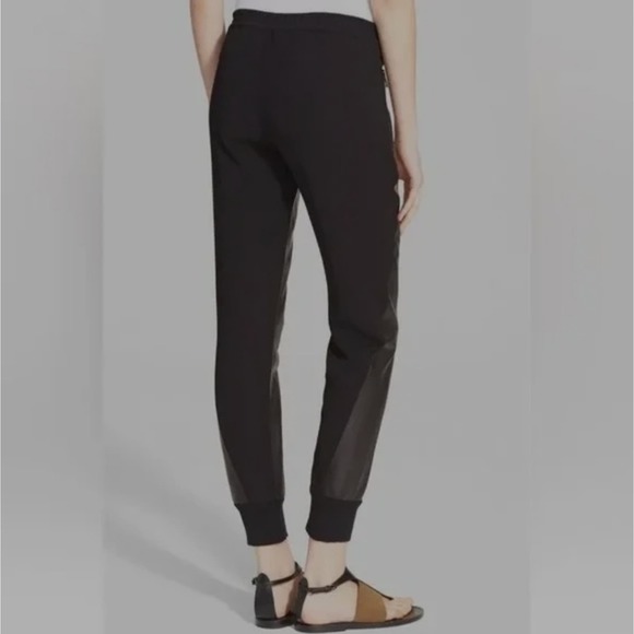 VINCE Black Genuine Leather Crepe Mixed Media Jogger Pants Size Large - Picture 3 of 14
